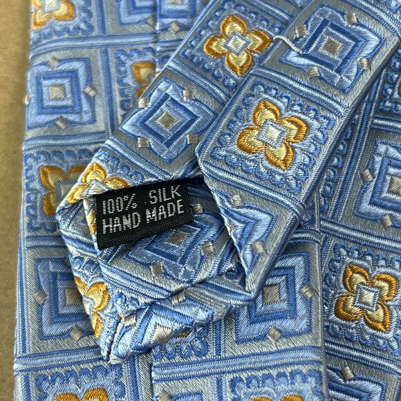 Emilio Ponti Handmade 100% Silk Tie Blue Geometric Necktie Professional 59.5x3.5 - Picture 4 of 5
